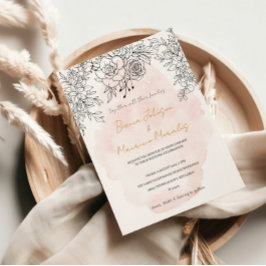 Convites Lava-Lâmpada Delicada com Botânico Preto Moderno