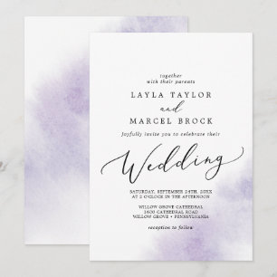 Convites Lavagem de Aquarela  Casamento de púrpura