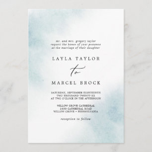 Convites Lavagem de Aquarela  Casamento Tradicional Azul