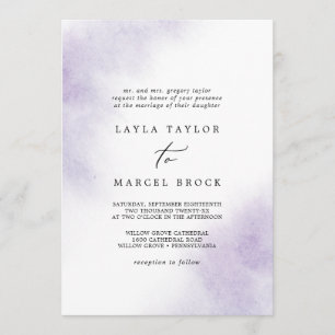 Convites Lavagem de Aquarela  Casamento Tradicional Roxo