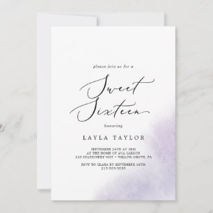 Convites Lavagem de Aquarela  Roxo Doce Dezesseis Aniversá