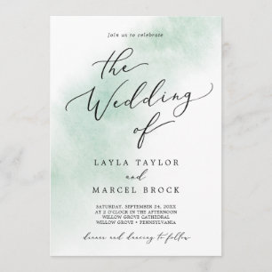 Convites Lavagem de Aquarela   Verde O Casamento De