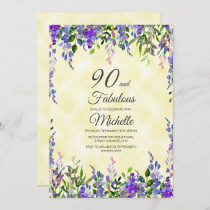 Convites Lavanda Amarelo 90 e aniversário fabuloso