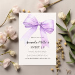 Convites Lavanda arco elegante Sweet 16<br><div class="desc">Um fundo bege suave,  colorido creme,  decorado com uma lavanda grande,  violeta,  arco roxo. Personalize e adicione um nome e detalhes da parte.</div>