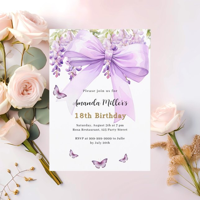 Convites Lavanda arco floral borboletas aniversário (Criador carregado)