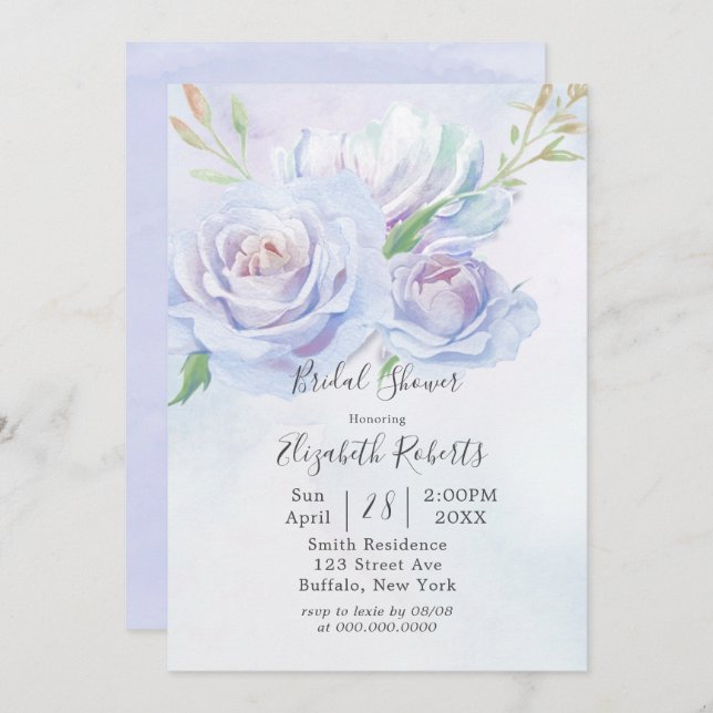 Convites Lavanda Azul, Chá de panela de Pedônia (Frente/Verso)