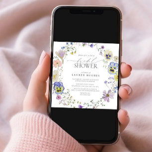 Convites Lavanda Azul Vintage Chá de Flores Selvagens Presa