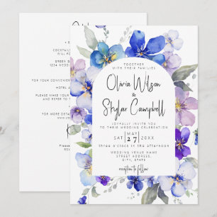 Convites Lavanda Blue Floral Arch Código QR Tudo em 1 Casam