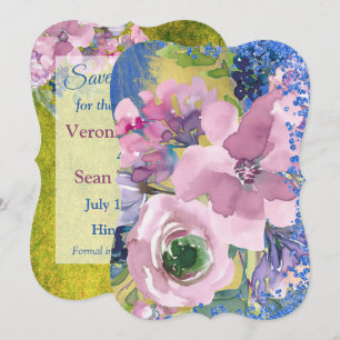 Convites Lavanda Blues Watercolor Floral Salvar a Data