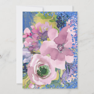 Convites Lavanda Blues Watercolor Floral Salvar a Data