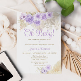 Convites Lavanda Boho Pampas Floral Palm Chá de fraldas Fol