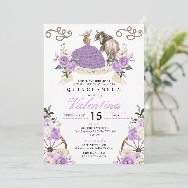 Convites Lavanda bonito Cowgirl Western Quinceañera (Em pé/Frente)