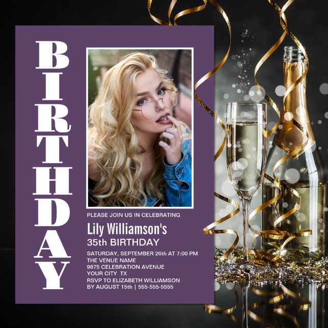 Convites Lavanda Branca de Foto Moderna qualquer Idade (Criador carregado)