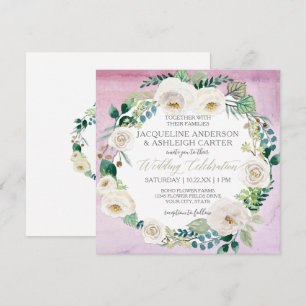 Convites Lavanda Branca, Quadrada, Cor Branca, Leaf Wreath