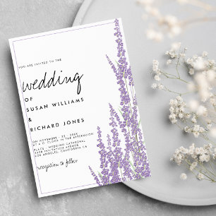 Convites Lavanda branco, guião manuscrito, casamento floral