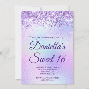 Convites Lavanda Brilho Iridescente Foil Doce 16