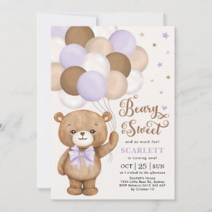 Convites Lavanda Brown Teddy Bear com Balões Aniversário