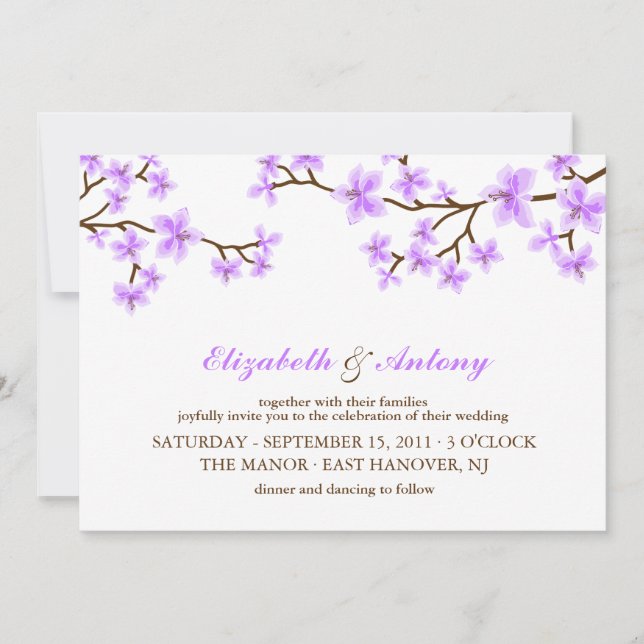 Convites Lavanda Cherry Blossoms Wedding (Frente)