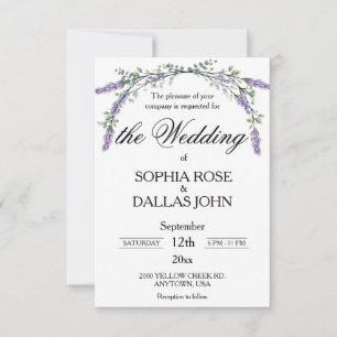 Convites Lavanda chic Elegante Script de Aquarela Eucalyptu