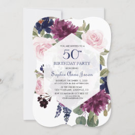 Convites Lavanda Chic Purple Floral Bloom 50º Aniversário