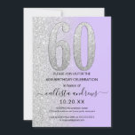 Convites Lavanda Chic Silver Glitter Ombre 60º aniversário<br><div class="desc">Este convite de aniversário 60º e feminino é perfeito para qualquer dia especial de mulher. Ele apresenta um brilho prateado cintilante impresso em falso grande, "60", em cima de um simples roxo de lavanda pastel e falso brilho prateado lateralmente, fundo ombre gradiente. É simples, único, moderno, bonito e elegante! ***NOTA...</div>
