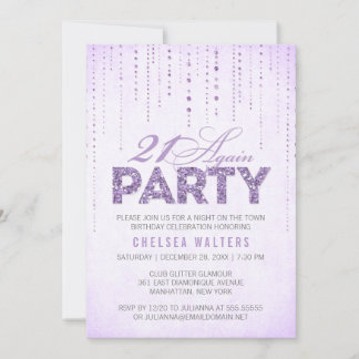 Convites Lavanda Chic Sparkle 21 Novamente Festa de anivers