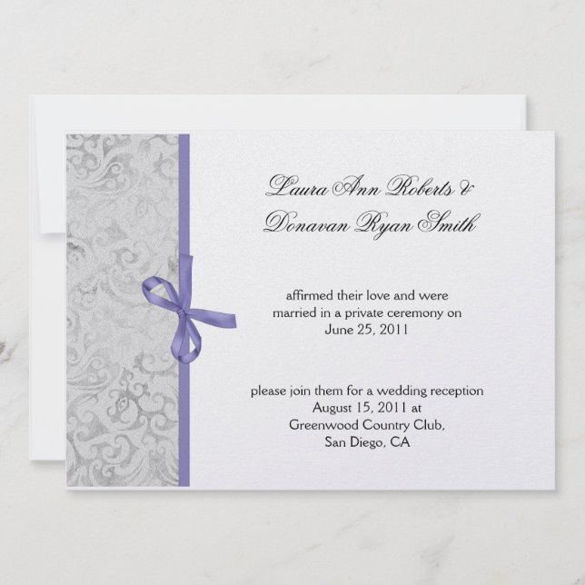 Convites Lavanda Cinza Branco Damasco Pós Casamento (Frente)