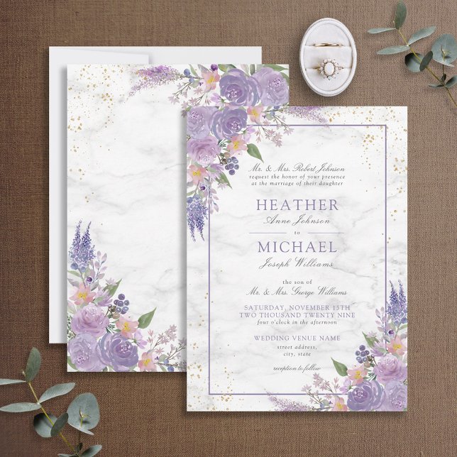 Convites Lavanda Clássica Casamento Floral Dourado Lilac Ma (Criador carregado)