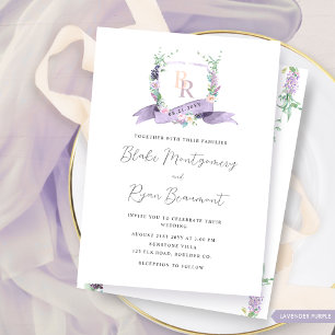 Convites Lavanda Clássica, Roxo, Casamento Monograma Pastel