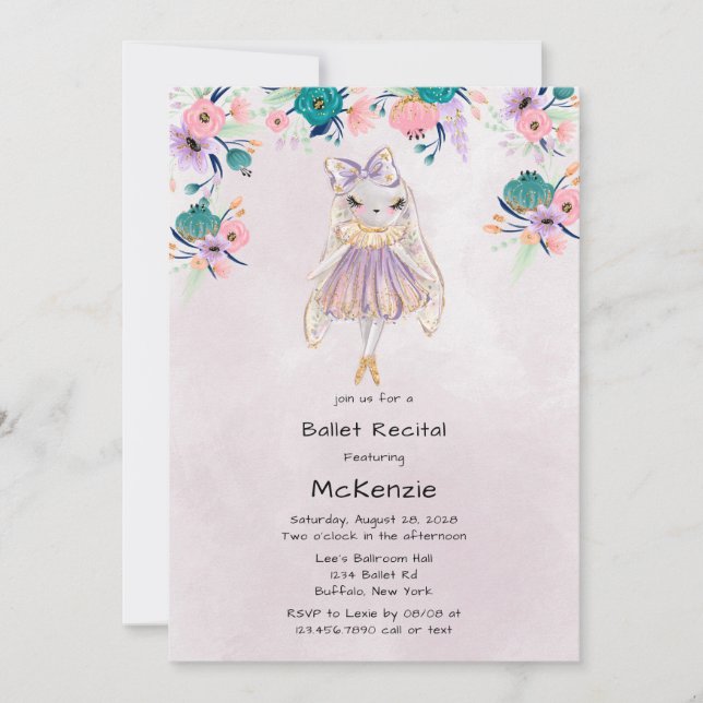 Convites Lavanda Coelho Coelho Ballerina Balé Considerando (Frente)