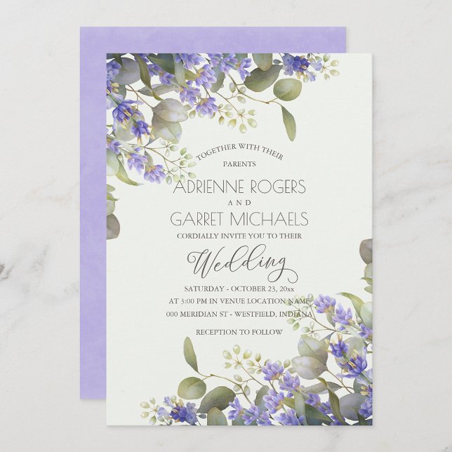 Convites Lavanda Com Casamento Eucalyptus Greenery (Criador carregado)