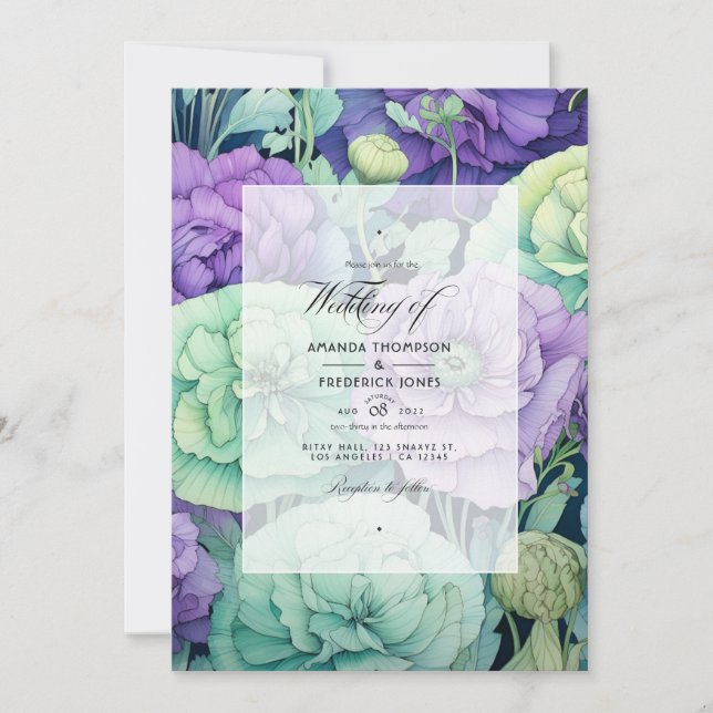 Convites Lavanda com Casamento Floral Verde de Primavera (Frente)
