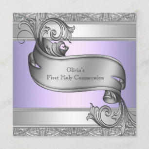 Convites Lavanda Cruz de Prata Meninas Primeira Comunhão