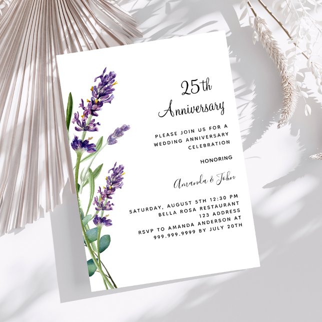 Convites Lavanda de aniversário de casamento de flores roxa (Criador carregado)