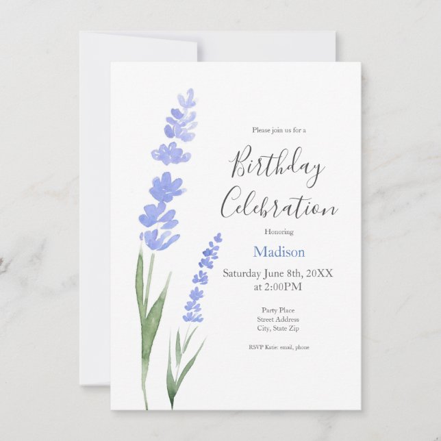 Convites Lavanda de Aquarela (Frente)