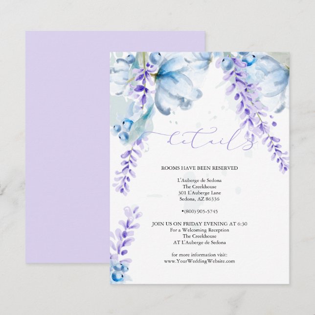 Convites Lavanda de aquarela Azul-poeirento (Frente/Verso)
