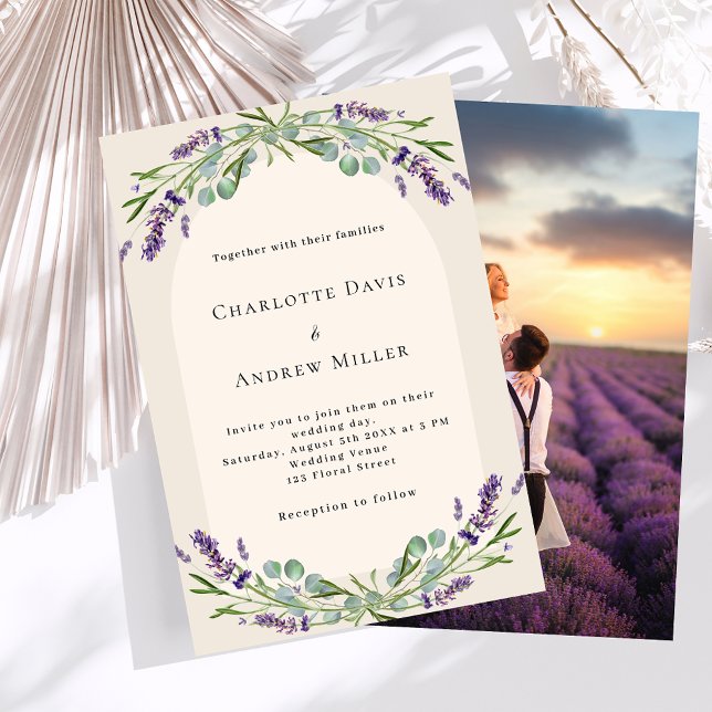 Convites Lavanda de casamento com fotos de arco floral (Criador carregado)