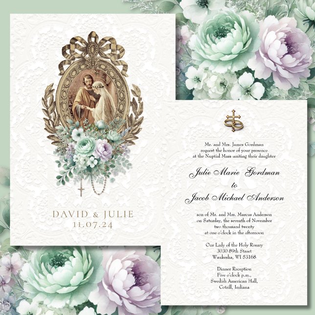 Convites Lavanda de Casamento da Igreja Católica Vintage (Criador carregado)