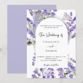 Convites Lavanda de casamento de guião branco floral
