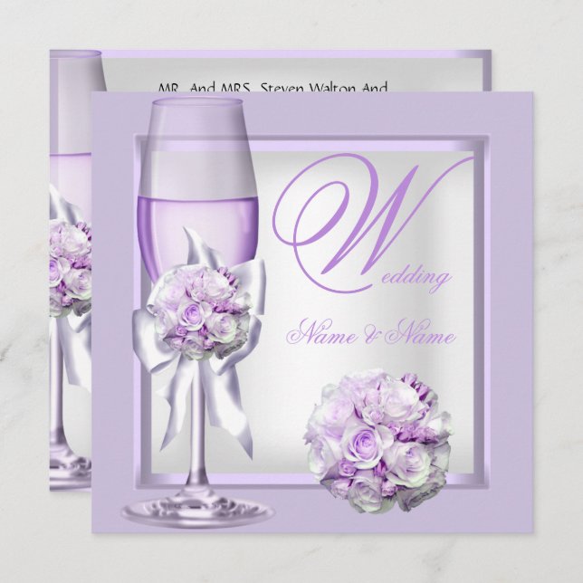 Convites Lavanda de Casamento Elegante Champanhe Lilac Purp (Frente/Verso)