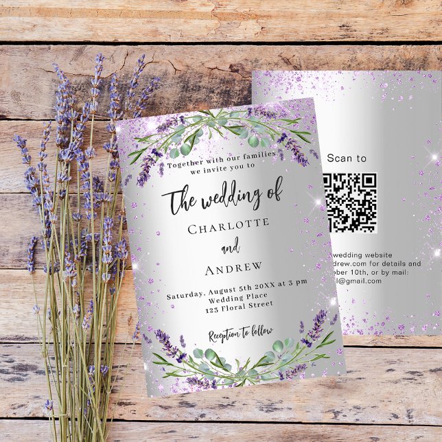 Convites Lavanda de casamento, eucalipto QR RSVP luxo (Criador carregado)