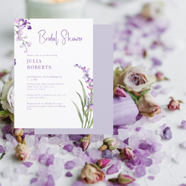 Convites Lavanda de Chá de panela Floral de Aquarela (Criador carregado)