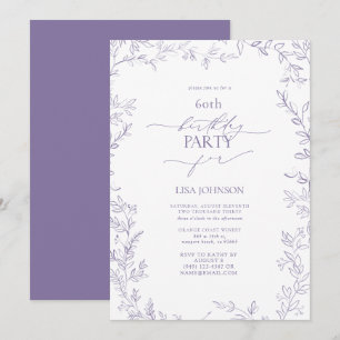 Convites Lavanda de Folha Moderna Elegante 60º Aniversário