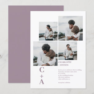 Convites Lavanda de fontes moderna negrito  4 fotos casamen