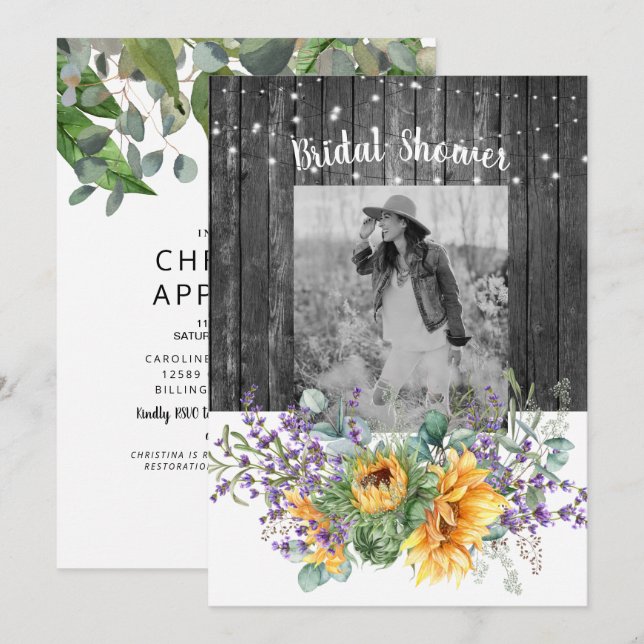 Convites Lavanda de girassol Foto Chá de panela russo (Frente/Verso)