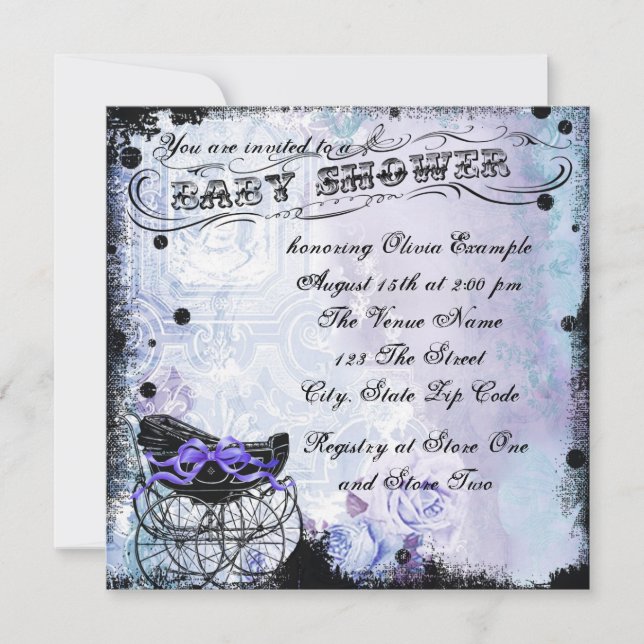 Convites Lavanda de impressão digital Chá de fraldas roxa (Frente)