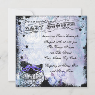 Convites Lavanda de impressão digital Chá de fraldas roxa