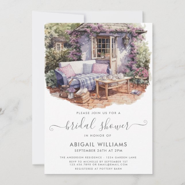 Convites Lavanda de Picnic Chá de panela Floral do Partido  (Frente)