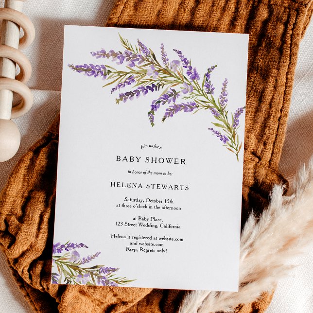 Convites Lavanda de queda chá de fraldas de aquarela floral (Fall lavender floral watercolor chic baby shower invitation)