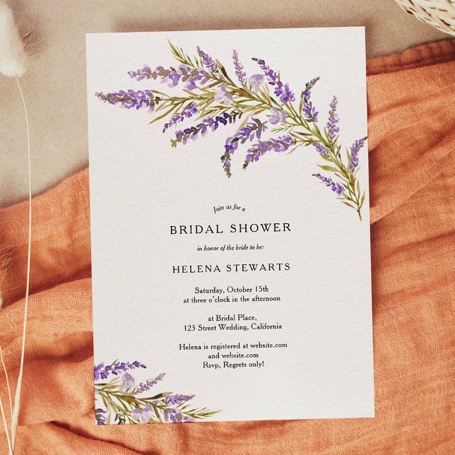 Convites Lavanda de queda chá de panela de aquarela floral (Fall lavender floral watercolor chic bridal shower invitation)